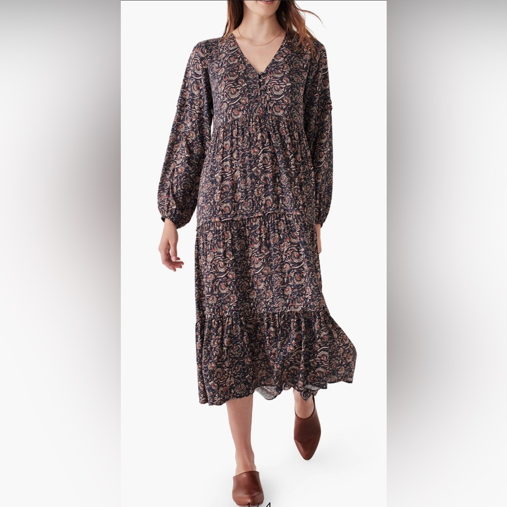 Faherty Isabella Floral Block Long Sleeve Midi Dress
